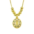 Detail view of 18K gold-plated Virgin Mary oval pendant featuring colorful zircon stones - Oval Virgin Mary (DN260602-E)