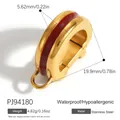 Chiusura a bocca di pesce in acciaio inossidabile dorato con intarsio in smalto rosso - Chiusura Smaltata a Righe Rosse (PJ94180) / 19.9x5.62mm / Oro
