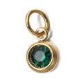 Detail view of a round gold stainless steel pendant with a faceted green gemstone. - May Birthstone (6mm)