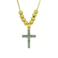 Detail of 18K gold-plated necklace with blue zircon cross pendant and polished gold beads. - Cross (DN260602-G)
