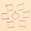 Vue détaillée de breloques cadres géométriques carrés en acier inoxydable pour bijoux DIY. - Carré - Petit / 13X13X1.2mm / Acier