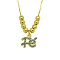 Close-up of 18K gold plated necklace with blue zircon "Fe" pendant on white background - FE Letters (DN260602-I)