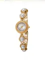 Elegant women's gold quartz watch with decorative pearl beaded bracelet strap design - Gold