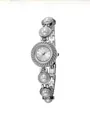 Elegant silver women's bracelet quartz watch featuring large white pearls and a textured bezel - Silver