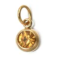 Detailed close-up of a gold-plated stainless steel pendant featuring an amber birthstone charm - November Birthstone (6mm)