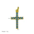 Gold-plated copper cross pendant with blue zircon stones, 23mm x 12mm, weight 1.0g - Cross (DN260602-B)