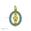 Close-up of gold-plated Virgin Mary pendant with 12mm x 20mm dimensions and weight - Oval Virgin Mary (DN260602-C)