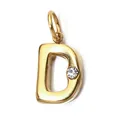 Detailed macro view of a gold-plated letter D pendant with a clear birthstone. - Letter D