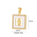 Ciondolo religioso quadrato Vergine Maria placcato oro 18K con smalto bianco e zirconi - Stile Quadrato Maria (D2008JB)