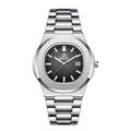 Reloj de cuarzo para hombre en acero inoxidable con esfera negra de rayas horizontales - Caja Plateada Esfera Negra