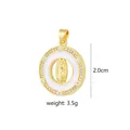 Pendente circolare della Vergine Maria placcato oro 18K con intarsio bianco e zirconi - Stile Tondo Maria (D2025JB)