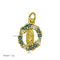 Detail view of an 18K gold-plated Virgin Mary pendant with blue and clear stones. - Oval Zirconia Virgin Mary (DN260602-F)