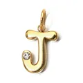 Close-up detail of a gold-plated stainless steel letter J pendant with sparkling birthstone - Letter J