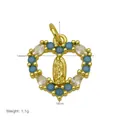Detailed view of 18K gold-plated heart pendant with Virgin Mary icon and blue stones - Heart Virgin Mary (DN260602-G)