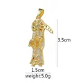 Ciondolo Santa Muerte placcato oro 18K con pietre CZ micro-pave, alto 3.5cm - Stile Santa Muerte Mietitore (D2015JB)
