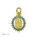Gold-plated Virgin Mary charm with blue stones, 19mm x 11mm, 1.1g weight detail - Round Virgin Mary (DN260602-H)