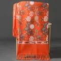 Vibrant orange winter scarf with elegant hand-embroidered floral patterns and tassels - Embroidered Snowdrop Flower - Orange / 70-200cm