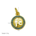 16mm gold-plated fé faith pendant with blue beads detail, 0.5g weight for necklaces - Round fé Faith (DN260602-K)