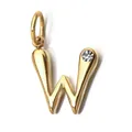 Close-up detail of a gold stainless steel letter W pendant featuring a clear birthstone - Letter W