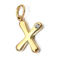 Detailed close-up of a gold-plated letter X pendant with a sparkling clear birthstone. - Letter X