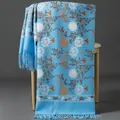 Elegant light blue hand-embroidered floral scarf with fringe detail for winter warmth - Embroidered Snowdrop Flower - Sky Blue / 70-200cm