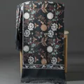 Dark grey cashmere-feel shawl with hand-embroidered floral patterns and elegant tassels - Embroidered Snowdrop Flower - Dark Heather Gray / 70-200cm