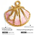 Gold plated stainless steel shell pendant with pink enamel, starfish and pearl detail - Pink Enamel Starfish Shell Artificial Pearl Pendant (PJ94016GB) / 26.3x23.8mm / Gold