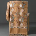 Elegant camel scarf with handcrafted floral embroidery and fringe detail for winter. - Embroidered Snowdrop Flower - Camel / 70-200cm
