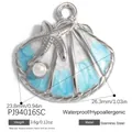 Stainless steel shell pendant with starfish and pearl accents for DIY jewelry - Silver Blue Enamel Starfish Shell Artificial Pearl Pendant (PJ94016SC) / 26.3x23.8mm / Silver