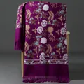 Elegant purple winter shawl with hand-embroidered floral patterns and fringe detail - Embroidered Snowdrop Flower - Deep Purple / 70-200cm