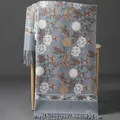 Elegant grey shawl with floral embroidery and tassel detail for winter warmth. - Embroidered Snowflake Flower - Light Heather Gray / 70-200cm