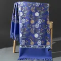 Elegant royal blue winter shawl with floral embroidery and tassel fringe details - Embroidered Snowdrop Flower - Lavender / 70-200cm