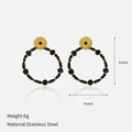Détails de boucles d'oreilles en acier inoxydable doré et perles noires, 61mm x 41mm - Style de Perles Noires Soleil / Noir