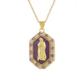 Detailed macro view of retro Virgin Mary relief pendant with purple enamel and rhinestones - Pendant Only (Without Chain)(1870) / 05