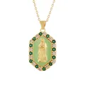 Detail view of a vintage octagonal pendant with Virgin Mary relief and gemstone halo - Pendant Only (Without Chain)(1870) / 06