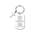 Détail d'un porte-clés en acier inoxydable avec verset biblique gravé et charm croix. - Sac OPP / Argent (1 Corinthiens 10:31)