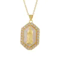 Detailed close-up of gold Virgin Mary relief pendant with shell background and stones. - Pendant Only (Without Chain)(1870) / 07