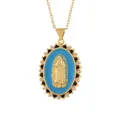 Vintage gold Our Lady of Guadalupe oval pendant necklace with blue enamel and rhinestones - Pendant Only (Without Chain)(1870) / 08