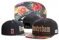 Stylish black snapback hat with floral print brim and Amsterdam embroidery detail - Style-37 / Adjustable