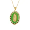 Close-up of vintage gold portrait relief pendant with green enamel and crystals - Pendant Only (Without Chain)(1870) / 09