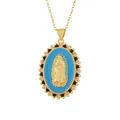 Close-up of a vintage Virgin Mary relief pendant with blue enamel and crystal halo. - Pendant Only (Without Chain)(1870) / 11