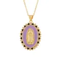 Detailed view of Our Lady of Guadalupe oval pendant with purple enamel and gold relief - Pendant Only (Without Chain)(1870) / Style 14