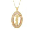 Vintage gold oval pendant necklace featuring Santa Muerte relief and pink shell inlay - Pendant Only (Without Chain)(1870) / Style 16