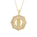 Detail view of a vintage gold octagonal pendant with Mary relief and shell inlay. - Pendant Only (Without Chain)(1870) / 17
