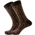 Chaussettes mi-mollet au motif géométrique abstrait en brun tabac et noir - Taille 38-45 / Géométrique Café