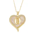 Vintage gold heart pendant with Virgin Mary relief, mother of pearl and crystals. - Pendant Only (Without Chain)(1870) / 18