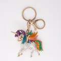 Glitzernder Regenbogen-Strass-Einhorn-Schlüsselanhänger aus Legierung mit Goldring - 1# Mehrfarbig