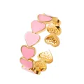 Elegante anello aperto regolabile placcato oro con cuori in smalto rosa da donna - Aperto Regolabile / Oro Rosa Chiaro