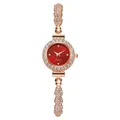 Elegant women's rose gold quartz watch with rhinestone bezel, red dial and slim bracelet - Rose Gold Red Dial