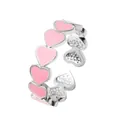 Elegante anello regolabile in argento con cuori in smalto rosa per donna trendy - Aperto Regolabile / Argento Rosa
